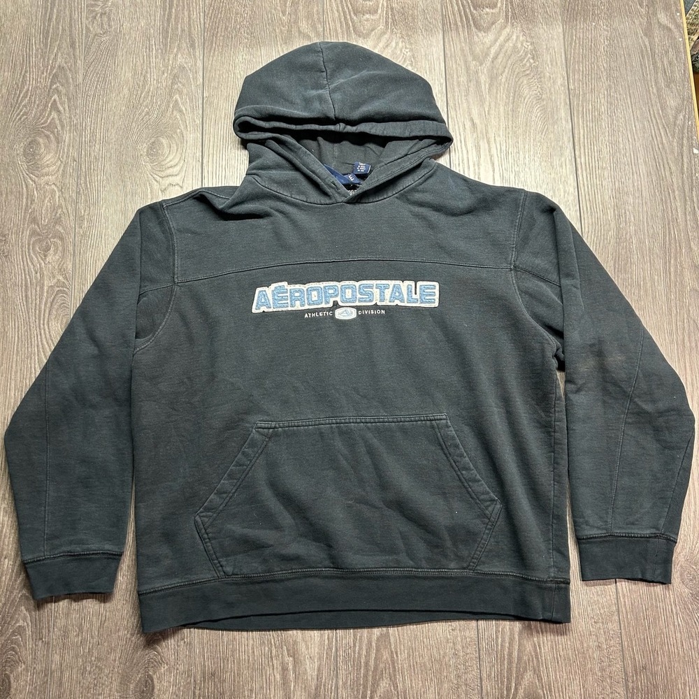 Vintage Aeropostale Athletic Large Hoodie Black Y2K Pullover Sweatshirt
